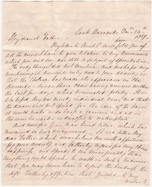 1837 (24 December) Cork Barracks Cholera Epidemic account at Whyte's Auctions