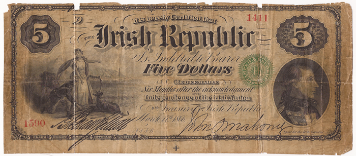 1866: Fenian Bond Irish Republic Five Dollars signed John O'Mahony. at Whyte's Auctions
