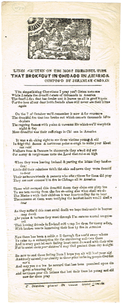1871: The Great Chicago Fire: a Dublin printed handbill poem by Jeremiah Cronan at Whyte's Auctions