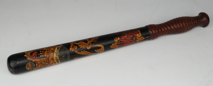 circa 1880: Victorian decorated police truncheon at Whyte's Auctions