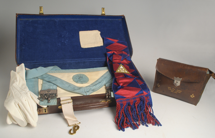 20th Century: Masonic collection including aprons, documents and cases at Whyte's Auctions