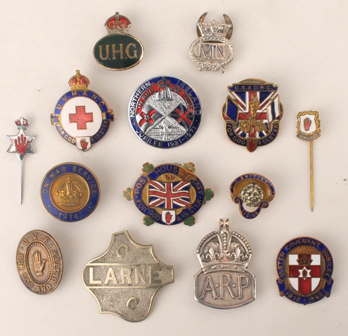 20th Century: Collection of Ulster Volunteer Force and Unionist badges at Whyte's Auctions