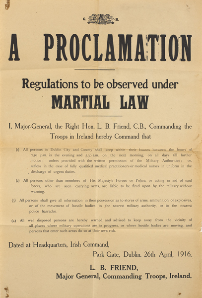 1916 Rising: British Army Martial Law Proclamation Poster at Whyte's Auctions