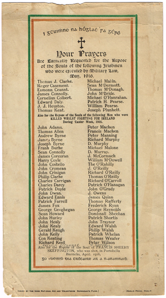 1916 Rising: Leaders and Rebels I.N.A.V.D. issued memorial card at Whyte's Auctions