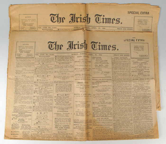 The Irish Times. The Irish Times Newspaper, Tuesday 25th April, 1916 Two Special Extra Issues of the Newspaper at Whyte's Auctions