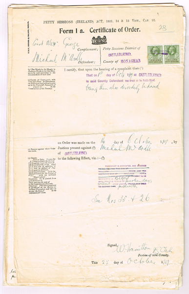 1919: Collection of court case documents and statements for unlawful assembly and assault at Castleblaney, County Monaghan at Whyte's Auctions