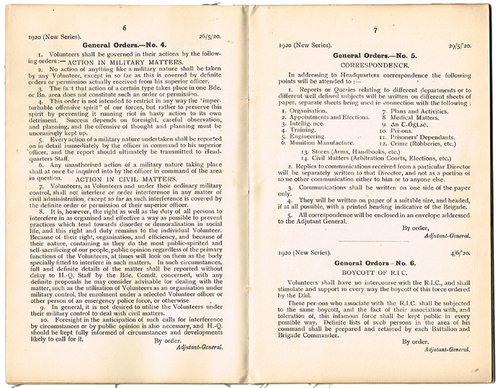 1920 (10 July) IRA War of Independence General Orders booklet at Whyte's Auctions