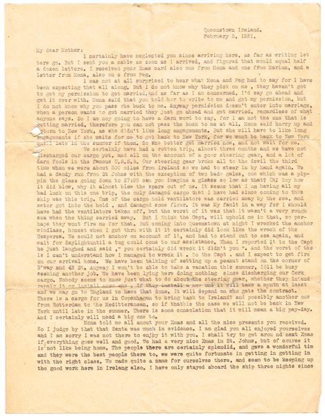 1921 (8 February) Queenstown War of Independence interest letter from American Merchant Ship officer at Whyte's Auctions