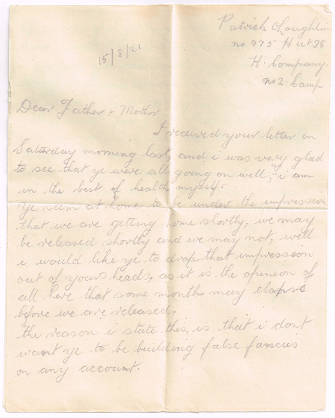 1921: (February-September) IRA prisoner mail to and from Ballykinler Camp. at Whyte's Auctions