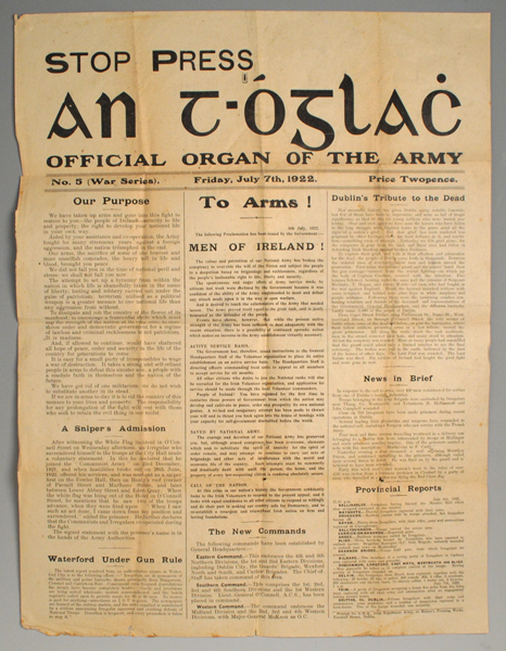 1922 (7 July) Michael Collins' Proclamation of War against the Anti-Treaty Forces at Whyte's Auctions