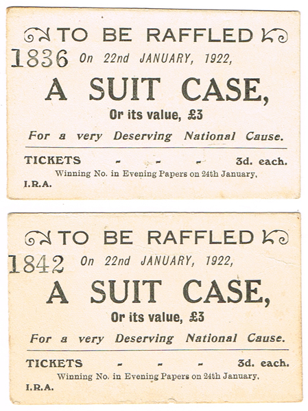 1922 (22 January) I.R.A. raffle tickets for a suitcase at Whyte's Auctions