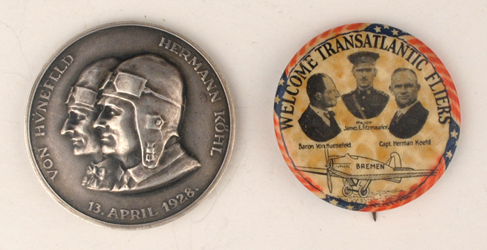 1928 (13 April) First East West Flight commemorative medal and badge at Whyte's Auctions