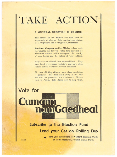 1932 General Election Cumann na nGaedheal collection of handbills, leaflets etc. at Whyte's Auctions