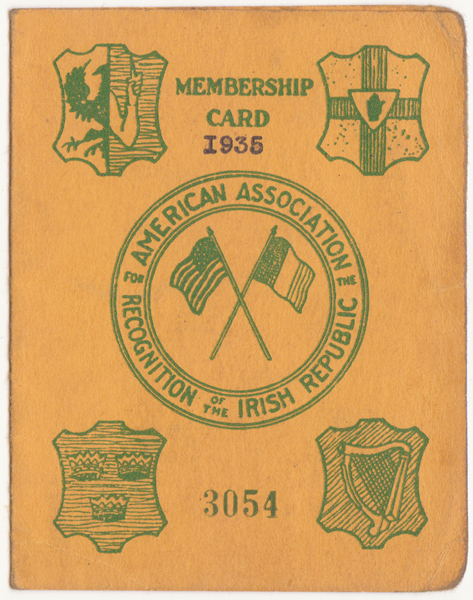 1935: American Association for the Recognition of the Irish Republic membership card at Whyte's Auctions