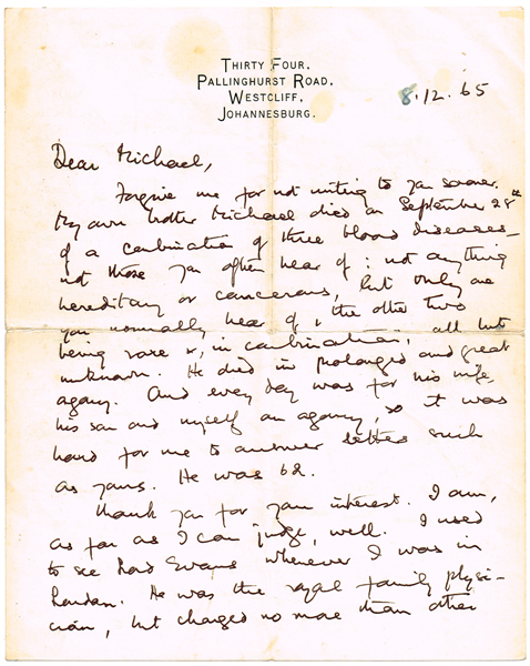 1965. Sarah Gertrude Millin: Handwritten and signed letter at Whyte's Auctions