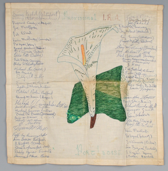 Provisional I.R.A. Portlaoise Jail. Prisoner Artwork on Handkerchief at Whyte's Auctions