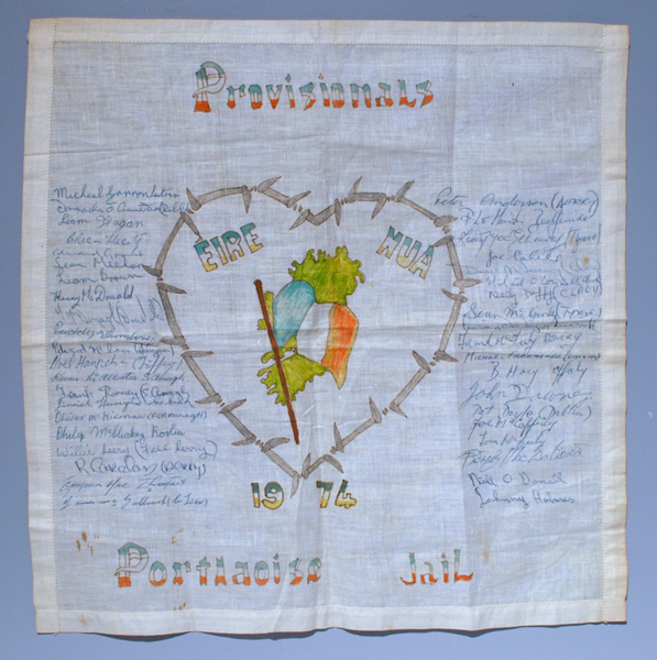 1974. Provisional IRA, Portlaoise Jail. Prisoner Artwork on Handkerchief at Whyte's Auctions