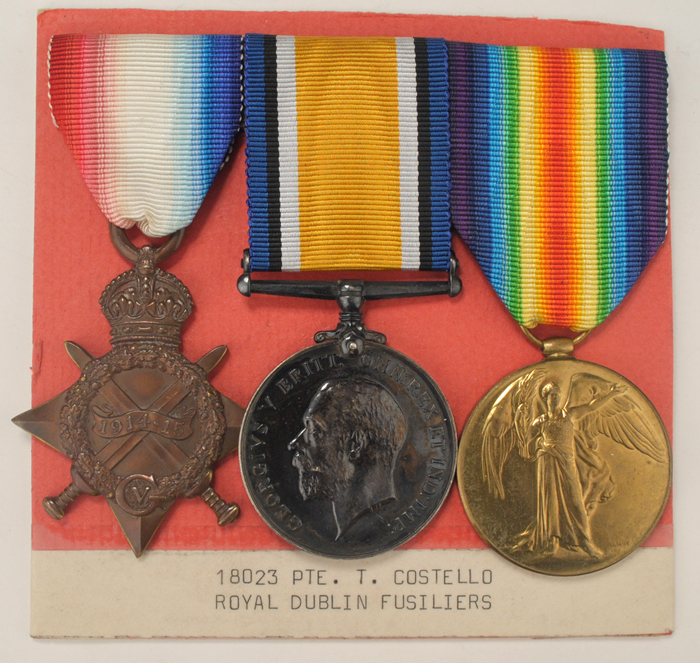 1914-1918: 1914-15 Trio to Private Thomas Costello Royal Dublin Fusiliers at Whyte's Auctions