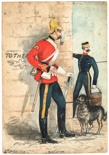 1869: 4th Royal (Irish) Dragoon Guards watercolour 'Billeted' at Whyte's Auctions