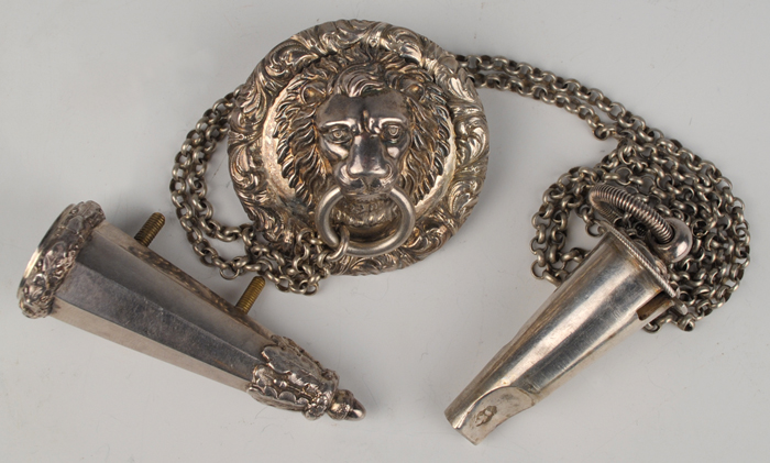 circa 1870: Irish militia cross belt chain and whistle at Whyte's Auctions