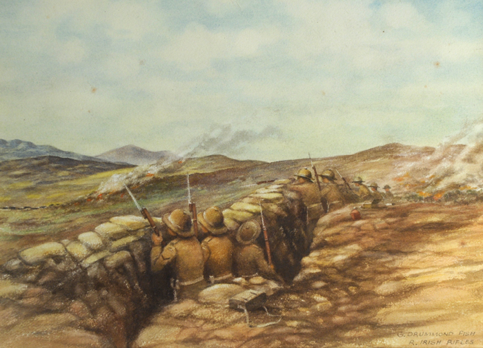 1914-1918: George Drummond Fish watercolour of the Royal Dublin Fusiliers at Gallipoli at Whyte's Auctions