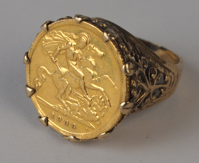 Edward VII gold half sovereign 1906 set in a ring. at Whyte's Auctions ...