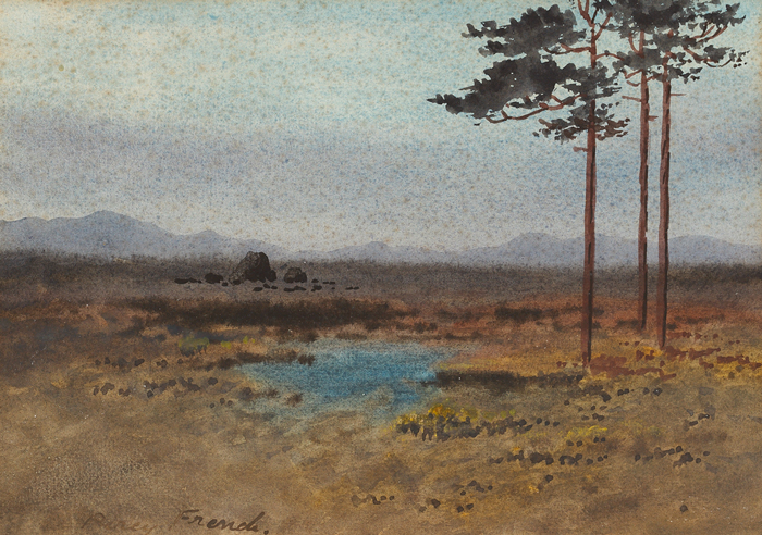 TALL TREES WITH TURF STACKS BEYOND by William Percy French (1854-1920) at Whyte's Auctions