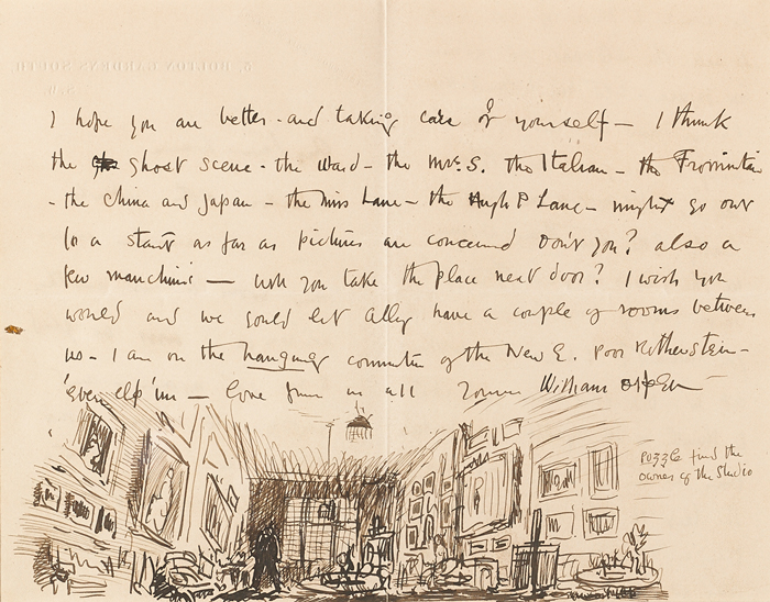 ILLUSTRATED LETTER TO SIR HUGH LANE: PUZZLE FIND THE OWNER OF THE STUDIO (c.1906-1908) by Sir William Orpen KBE RA RI RHA (1878-1931) at Whyte's Auctions