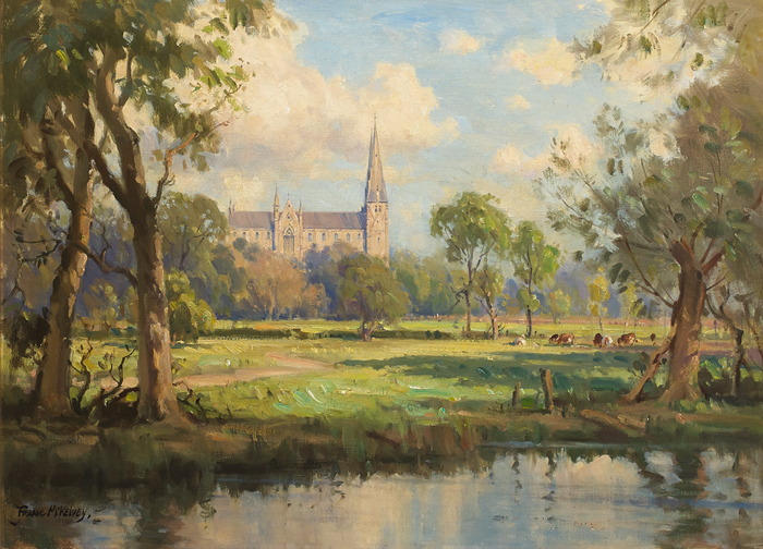 VIEW OF ARMAGH CATHEDRAL by Frank McKelvey sold for �7,000 at Whyte's Auctions