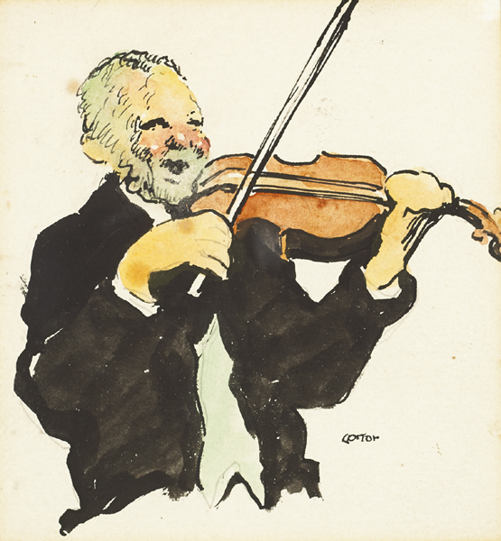 THE FIDDLER and WRITING A CHRISTMAS CARD, c.1953 by William Conor sold for 950 at Whyte's Auctions