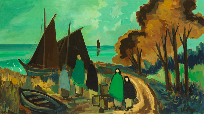 FIVE SHAWLIES WITH BOATS by Markey Robinson sold for 3,800 at Whyte's Auctions