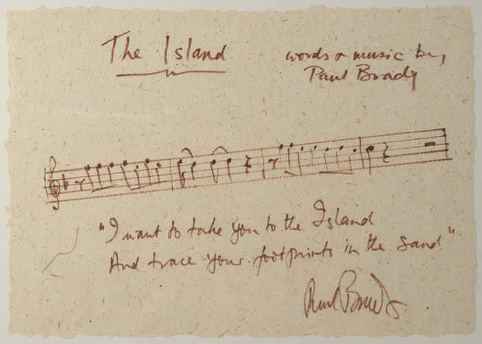 Paul Brady: Handwritten and signed lyrics for 'The Island' at Whyte's Auctions