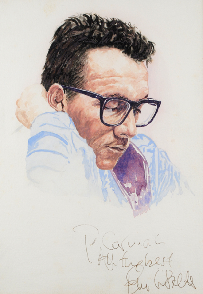 Elvis Costello: Signed watercolour portrait by Cormac Dennis at Whyte's Auctions