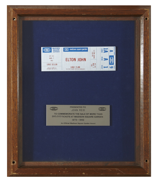Elton John Platinum Ticket" award." at Whyte's Auctions