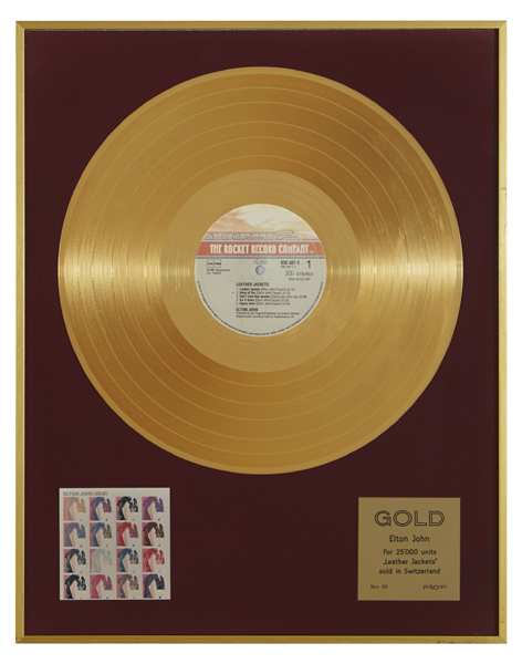 Elton John. 1986 Gold Disc award. at Whyte's Auctions