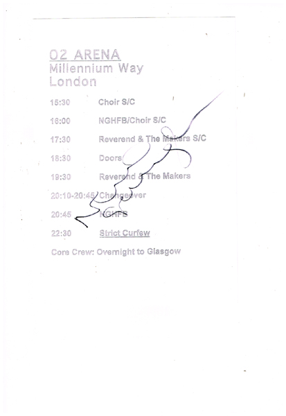 Noel Gallagher: Autographed set list from The O2 Arena London at Whyte's Auctions