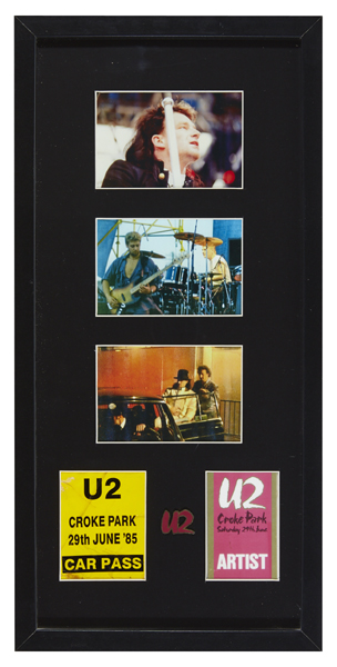 U2. 29 June 1985 Artist Pass and Car Pass and photographs. at Whyte's Auctions
