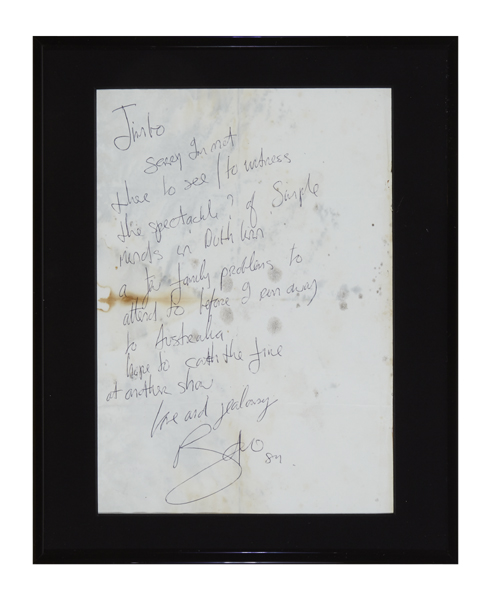 1987 Bono handwritten letter to Jim Kerr of Simple Minds at Whyte's Auctions
