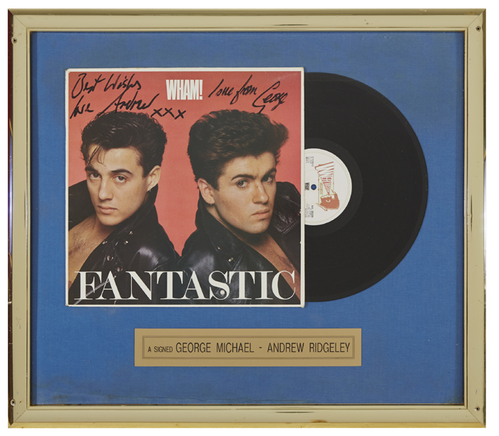 Wham! 1983 Fantastic" album, cover signed by George Michael and Andrew Ridgeley." at Whyte's Auctions