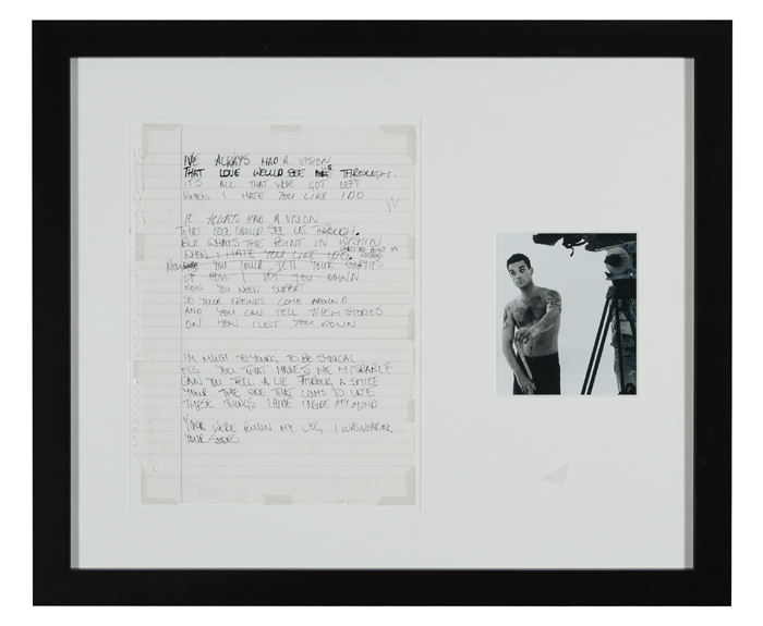 Robbie Williams handwritten lyrics. at Whyte's Auctions