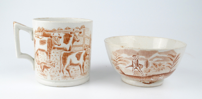 circa 1900: Belleek second period hunting scene bowl at Whyte's Auctions