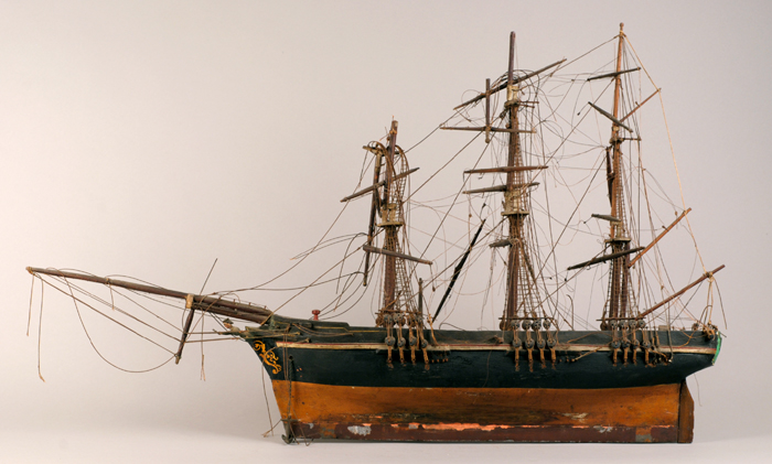 Wooden model of a fully rigged sailing ship at Whyte's Auctions