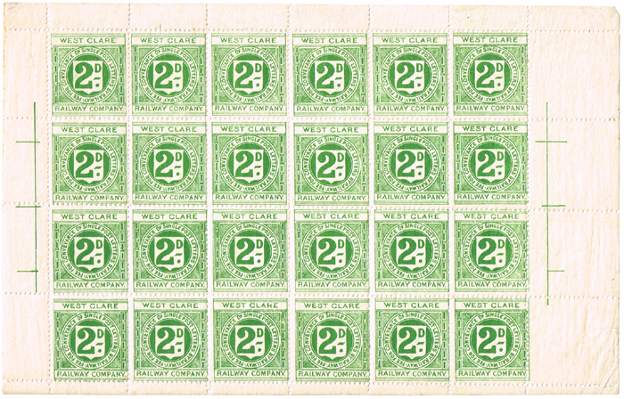 1890 Sheet of West Clare Railway stamps at Whyte's Auctions