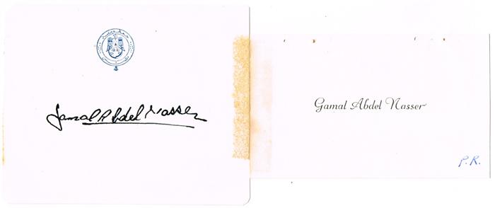 The autograph of Gamal Abdel Nasser at Whyte's Auctions