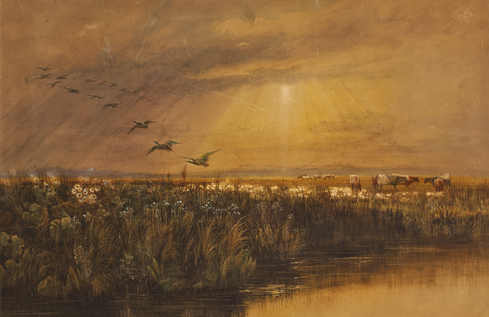 DUCKS IN FLIGHT by Andrew Nicholl RHA (1804-1886) at Whyte's Auctions