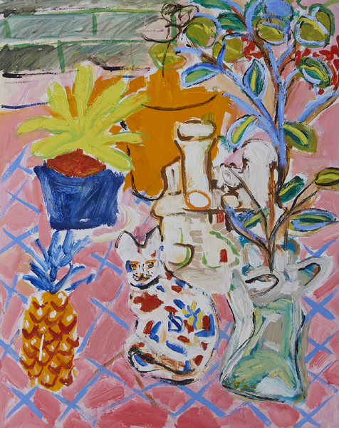 CAT WITH FLOWERS AND PINEAPPLE by Elizabeth Cope (b.1952) at Whyte's Auctions