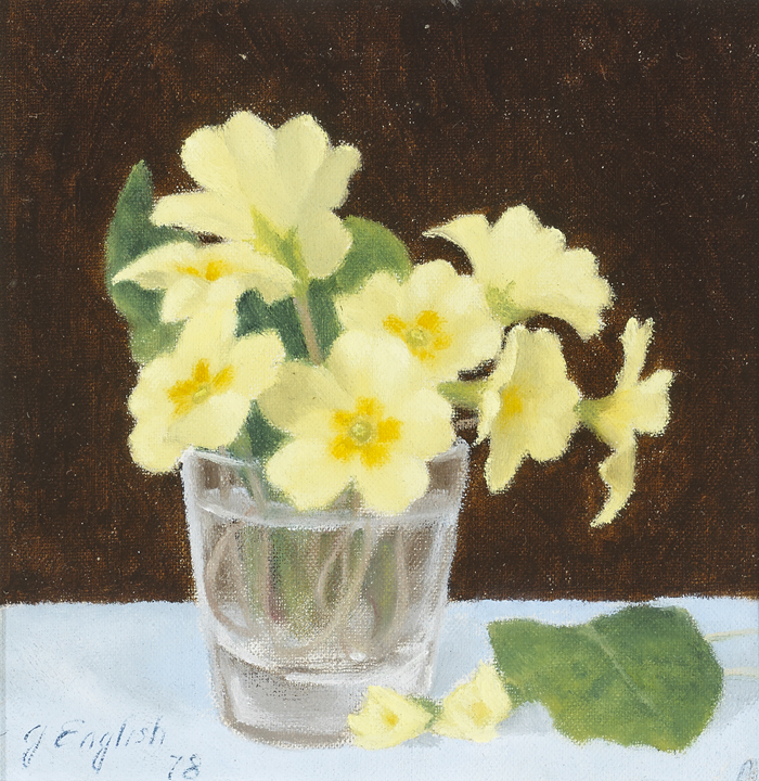 PRIMROSES IN A GLASS, 1978 by James English RHA (b.1946) at Whyte's Auctions
