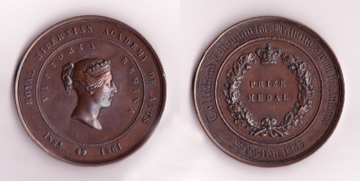 RHA BRONZE PRIZE MEDAL TO RICHARD T. MOYNAN [FOR DRAWING FROM THE ANTIQUE], 1883 by Richard Thomas Moynan RHA (1856-1906) at Whyte's Auctions
