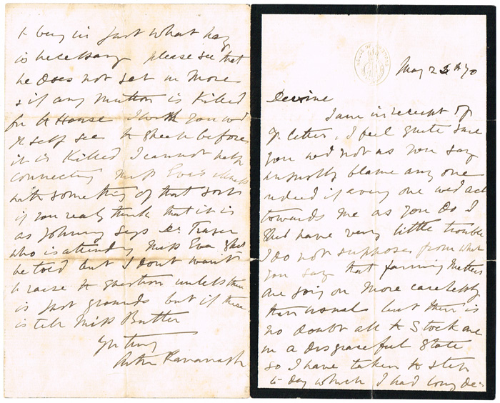 1870 - Four page letter, written by mouth, by Arthur McMurrough Kavanagh at Whyte's Auctions
