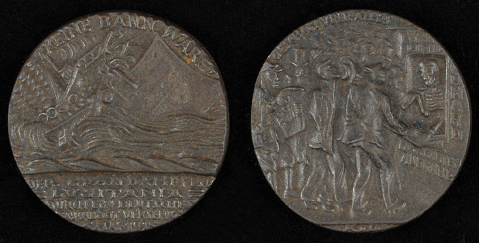 A British 5 May" Iron Lusitania medal." at Whyte's Auctions